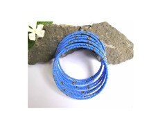 African Afri Spiraled Beaded Bronze and Sky Blue Mix Bracelets for All Wrist Sizes