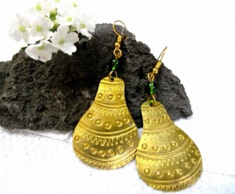 African All Brass and Engraved Calabash Earrings